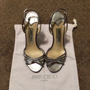Jimmy Choo Metallic Nappa Palladium Heels Size 37
